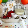 Sparkling 21st Birthday Gold Balloons Gift Hamper: Earrings, Candle & Chocolates!