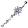 Chic Flower Jeweled Belly Ring - 316L Steel & Sterling Silver Elegance!