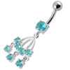 Trendy Curved Bar Belly Ring with Dazzling Chandelier Charm - Stunning Body Jewelry