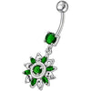 Elegant White Royal Flower Jeweled Belly Ring - 14g Surgical Steel