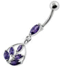 Elegant Jeweled Leaf Belly Ring - 316L Steel & Sterling Silver Charm