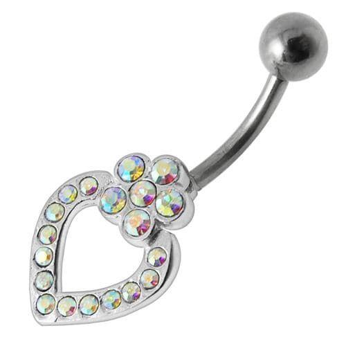 Trendy Heart Silver Belly Ring - Sparkling SS Banana Bar Navel Jewelry