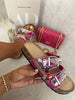 Sparkling Leslie Rhinestone Double Buckle Slip-On Sandals for Effortless Glam