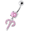 Trendsetting Jeweled Dangling Belly Ring - 316L Steel & Sterling Silver Charm