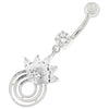 Sparkling Crown Charm Belly Ring - 316L Steel & 925 Silver Elegance