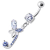 Trendy Sterling Silver Butterfly Belly Ring with Sparkling Zirconia Charm