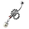 Trendy Multi Jeweled Snake Belly Ring with Dazzling Hanging Ball