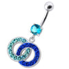 Trendy Multi-Colored Stone Crossed Dangling Belly Ring - 316L Steel & Silver