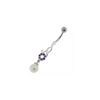 Trendy Jeweled Pearl Belly Ring - Surgical Steel & Sterling Silver Glam