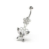 Elegant Butterfly & Flower Belly Ring - 316L Surgical Steel & Silver Charm