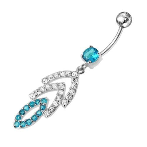 Trendy Jeweled Dangling Belly Ring - Stylish 14g Surgical Steel & Sterling Silver