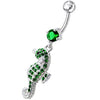 Trendy Jeweled Seahorse Belly Ring - Stylish 14g Surgical Steel & Sterling Silver