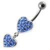 Trendy Double Red Jeweled Heart Belly Ring - Surgical Steel & Sterling Silver!