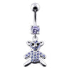 Trendy Jeweled Teddy Bear Belly Ring - Stylish 316L Steel & Sterling Silver Charm