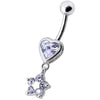 Sparkling Jeweled Heart Belly Ring with Elegant Dangling Flower Charm