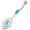 Trendy Ellipse Shape Sterling Silver Belly Ring with Sparkling Zirconia