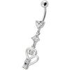 Elegant Jeweled Heart Belly Ring - 14g Surgical Steel & Sterling Silver Charm