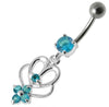 Trendy Jeweled Curved Bar Belly Ring in Surgical Steel & Sterling Silver