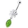 Elegant Jeweled Leaf Belly Ring - Dazzling Surgical Steel & Sterling Silver!