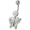 Elegant Jeweled Butterfly Belly Ring - 316L Steel & Sterling Silver Charm