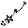 Stylish Sterling Silver Flower Belly Ring with Dazzling Stone Accents