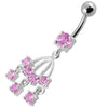 Trendy Curved Bar Belly Ring with Dazzling Chandelier Charm - Stunning Body Jewelry