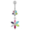 Chic Floral Dangle Belly Ring - 316L Steel & Sterling Silver Elegance!