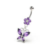 Elegant Butterfly & Flower Belly Ring - 316L Surgical Steel & Silver Charm