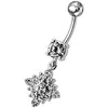 Sparkling Flower Dangle Belly Ring - Elegant CZ Gemmed Body Jewelry