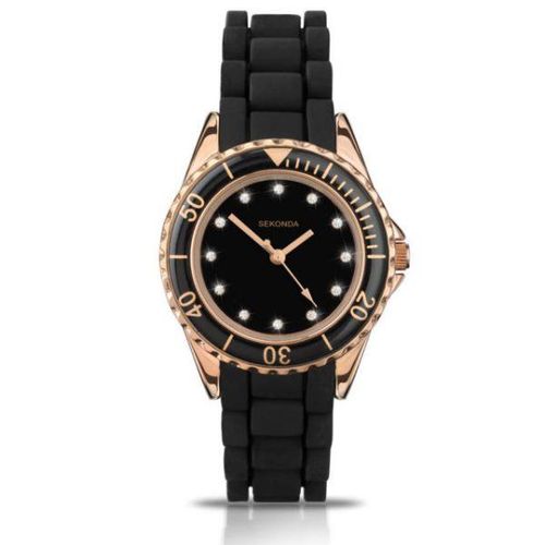 Chic Sekonda Ladies Black Dial Rubber Strap Watch - Stylish & Functional