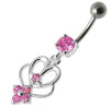 Trendy Jeweled Curved Bar Belly Ring in Surgical Steel & Sterling Silver