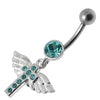 Trendy Jeweled Flying Cross Belly Ring - Surgical Steel & Sterling Silver Charm