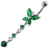 Chic Jeweled Long Tail Flower Belly Ring - 316L Surgical Steel & Sterling Silver