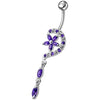 Sparkling Silver Jeweled Flower Belly Ring - Trendy 14g Long Tail Design