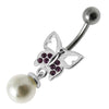 Elegant Butterfly Pearl Belly Ring - Dazzling Jewel Body Jewelry