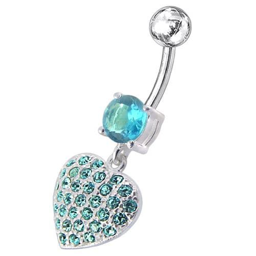 Trendy Jeweled Heart Belly Ring - Dazzling Sterling Silver & Surgical Steel