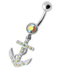 Trendy Jeweled Anchor Belly Ring - Stylish 14g Sterling Silver Design