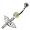 Trendy Jeweled Flying Cross Belly Ring - Surgical Steel & Sterling Silver Charm