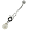 Trendy Jeweled Pearl Belly Ring - Surgical Steel & Sterling Silver Glam