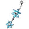 Sparkling Silver Jeweled Flower Belly Ring - Elegant 14g Curved Body Jewelry