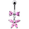 Elegant Jeweled Butterfly Belly Ring - Surgical Steel & Sterling Silver Charm