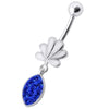 Elegant Jeweled Leaf Belly Ring - Dazzling Surgical Steel & Sterling Silver!