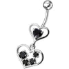 Trendy Jeweled Heart Belly Ring - Stylish 14g Sterling Silver & Steel Design