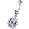 Elegant White Royal Flower Jeweled Belly Ring - 14g Surgical Steel