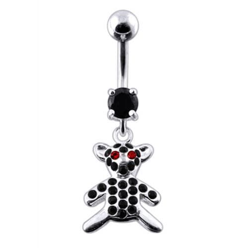 Trendy Jeweled Teddy Bear Belly Ring - Stylish 316L Steel & Sterling Silver Charm