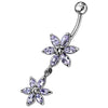 Sparkling Silver Jeweled Flower Belly Ring - Elegant 14g Curved Body Jewelry