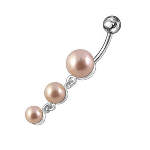 Trendy Pearl Jeweled Banana Bar Belly Ring - Exclusive Surgical Steel Design!