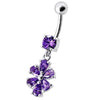 Trendy Jeweled Flower Belly Ring - Elegant Silver & Surgical Steel Design