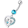 Trendy Jeweled Heart Belly Ring - Surgical Steel & Sterling Silver Elegance