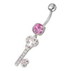 Sparkling Jeweled Heart Key Belly Ring - Trendy 14g Surgical Steel